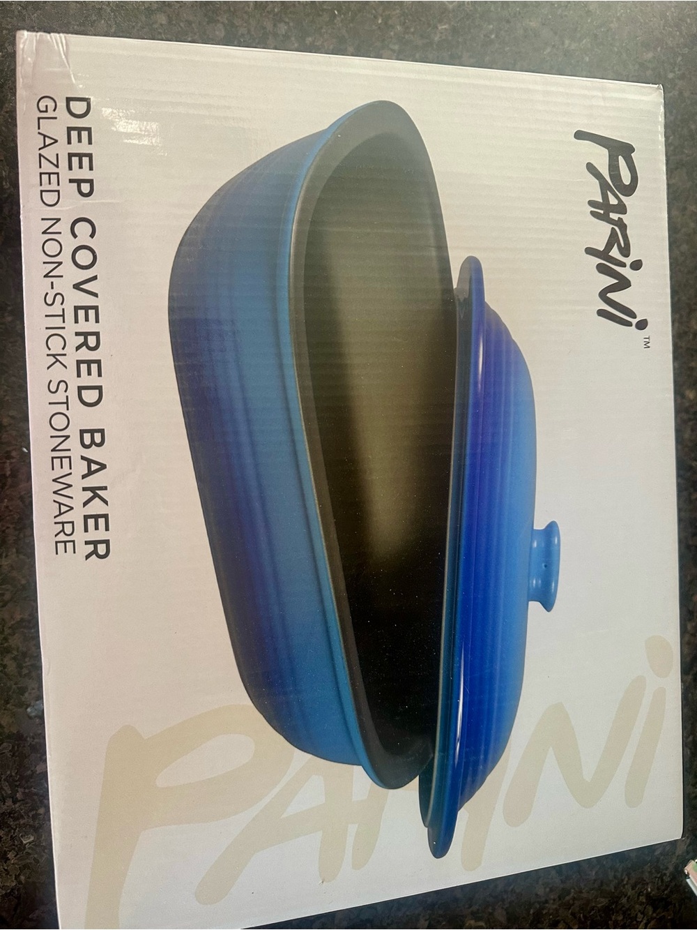 Parini Deep Covered Baker in Blue - Glazed Non-Stick Stoneware